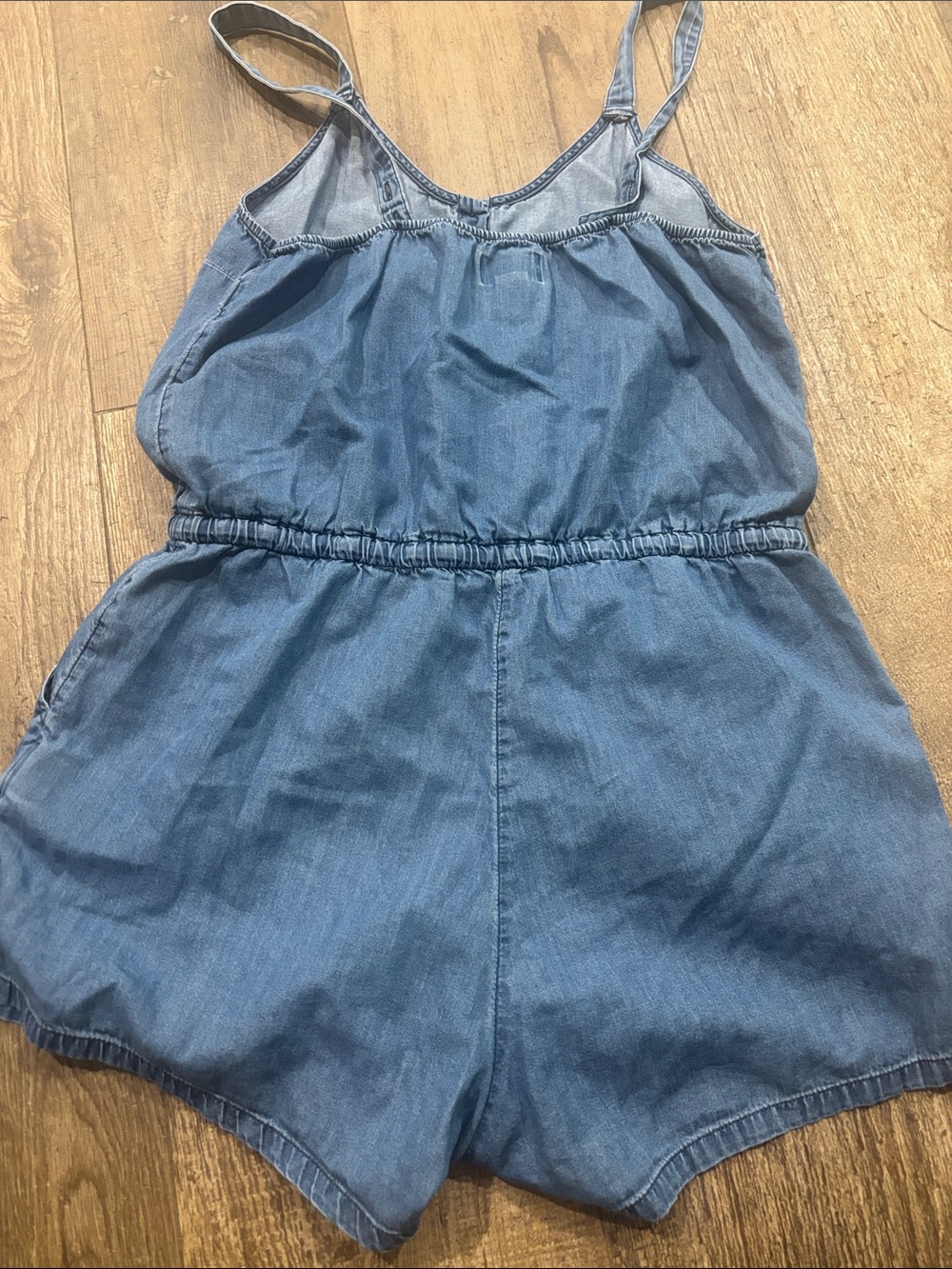 Old Navy Light Blue Denim Sleeveless Romper with Drawstring - Picture 2 of 5